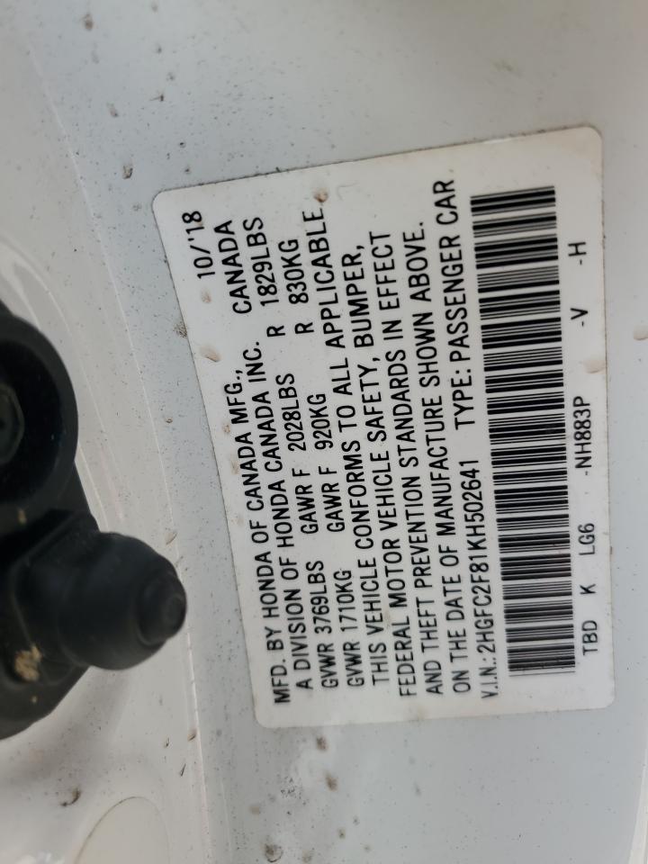 2HGFC2F81KH502641 HONDA CIVIC 2019