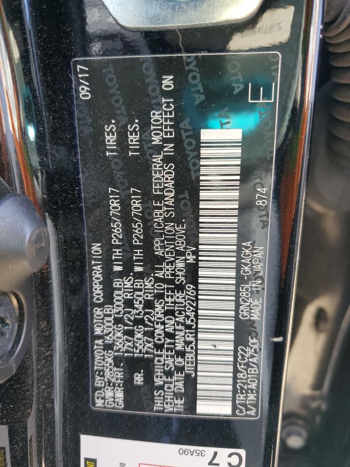 2018 Toyota 4Runner Sr5/Sr5 Premium VIN: JTEBU5JR1J5492769 Lot: 50423735
