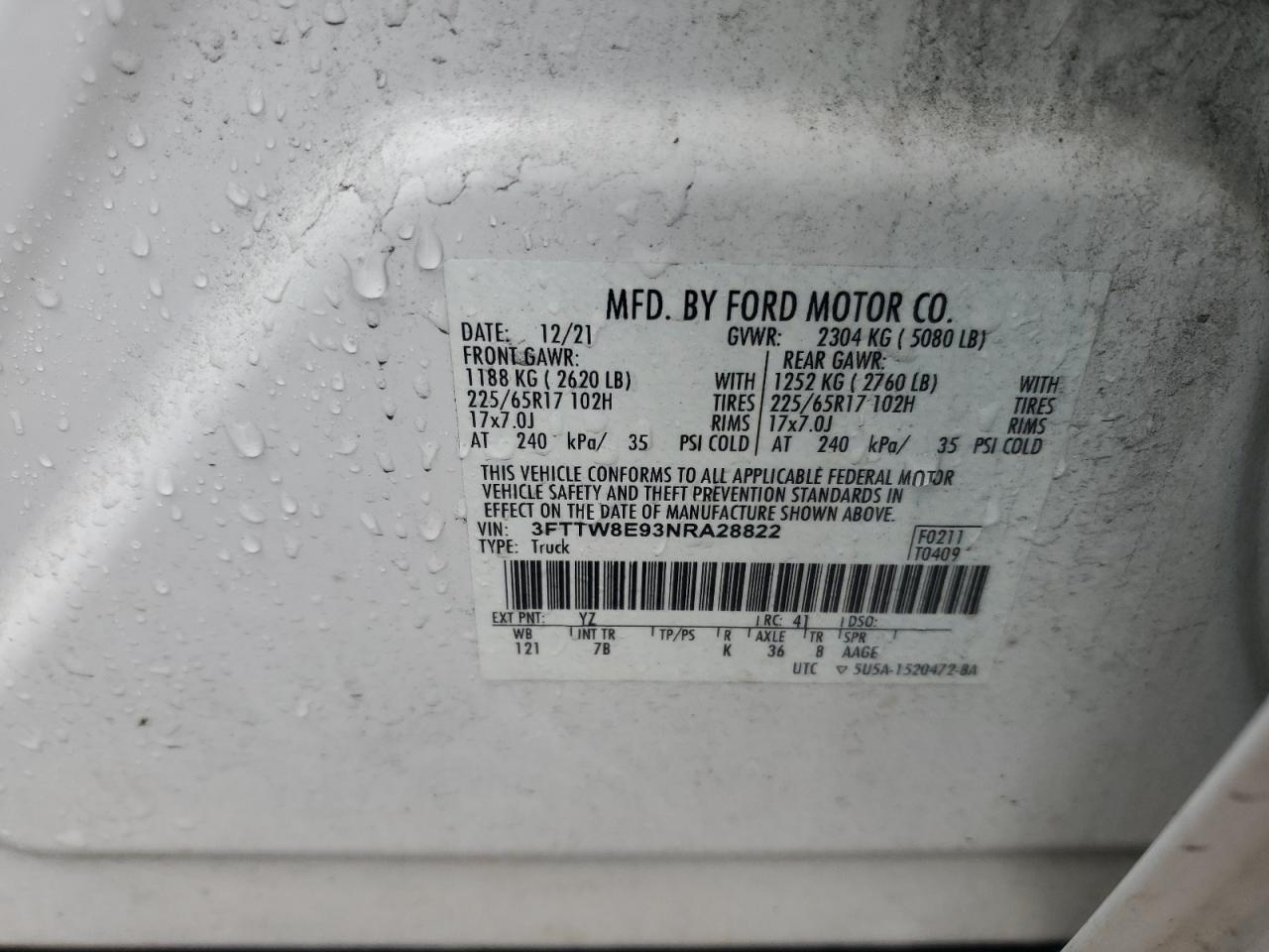 2022 Ford Maverick Xl VIN: 3FTTW8E93NRA28822 Lot: 50155475