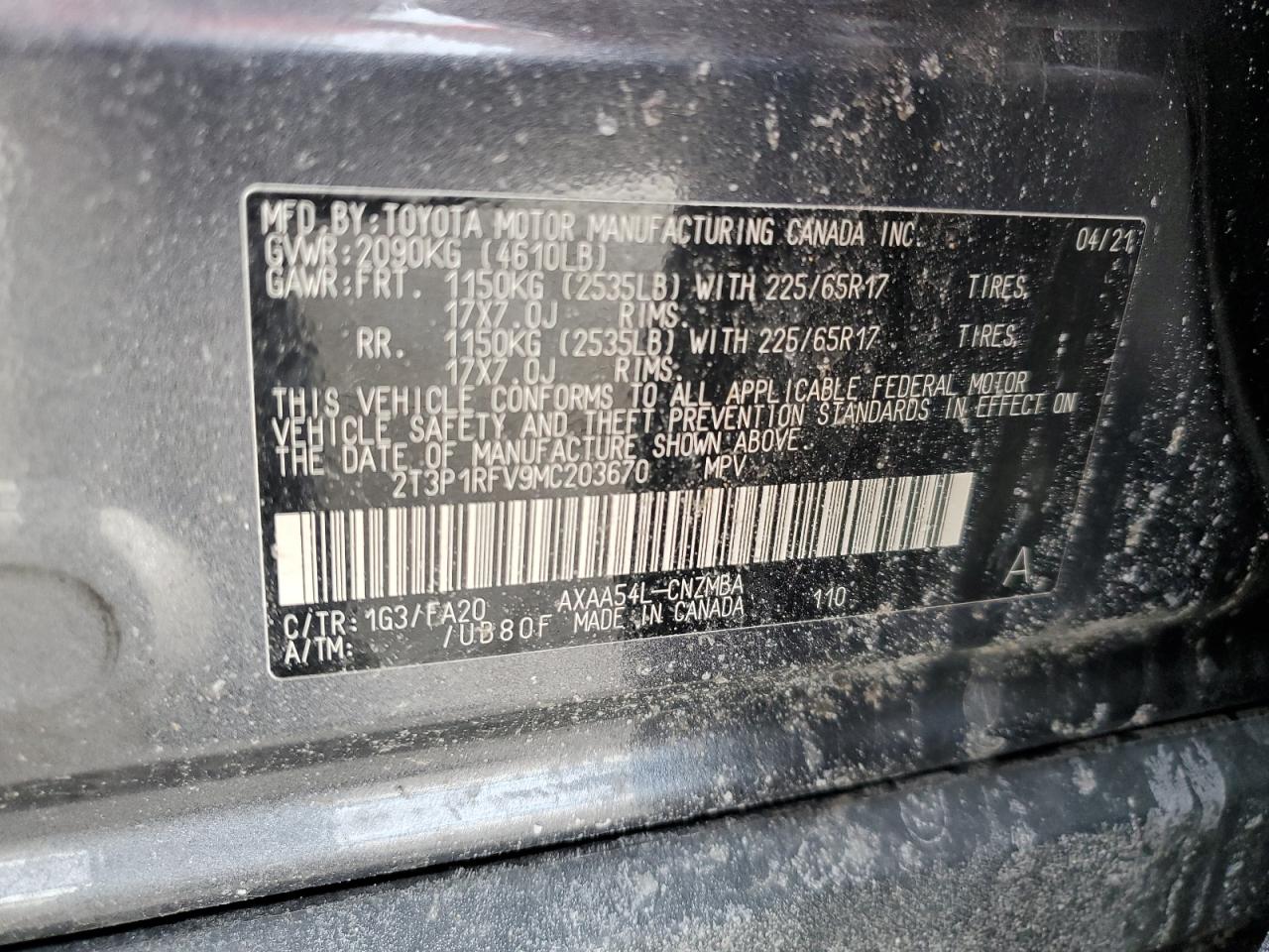 2021 Toyota Rav4 Xle VIN: 2T3P1RFV9MC203670 Lot: 47476765