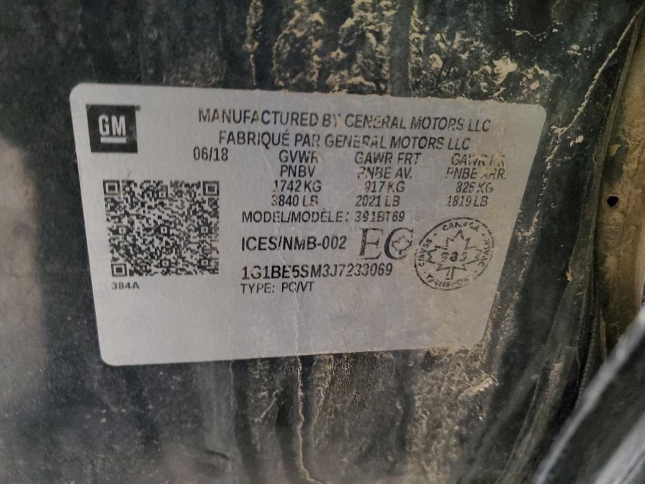 2018 Chevrolet Cruze Lt VIN: 1G1BE5SM3J7233069 Lot: 50572875