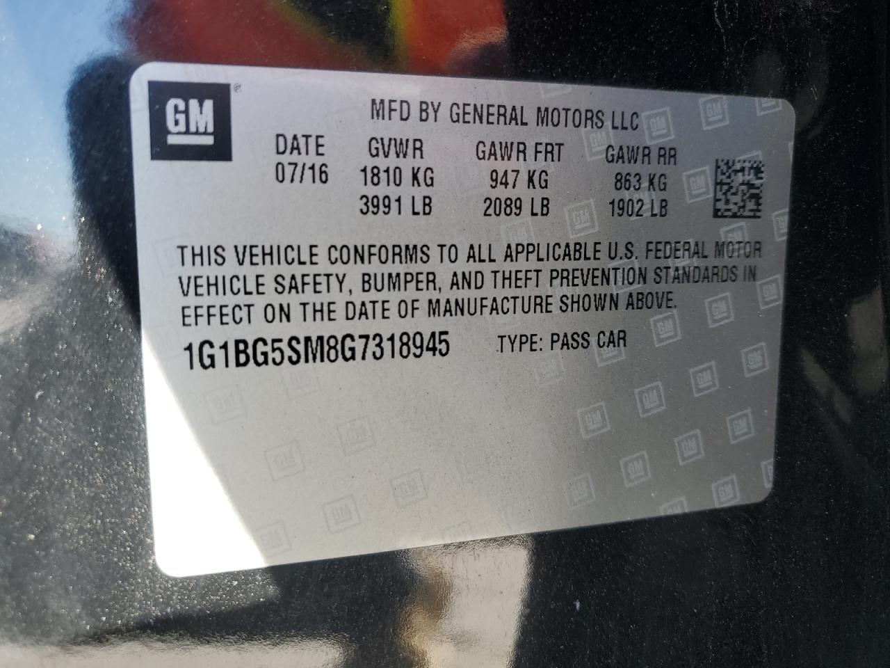 2016 Chevrolet Cruze Premier VIN: 1G1BG5SM8G7318945 Lot: 47530745