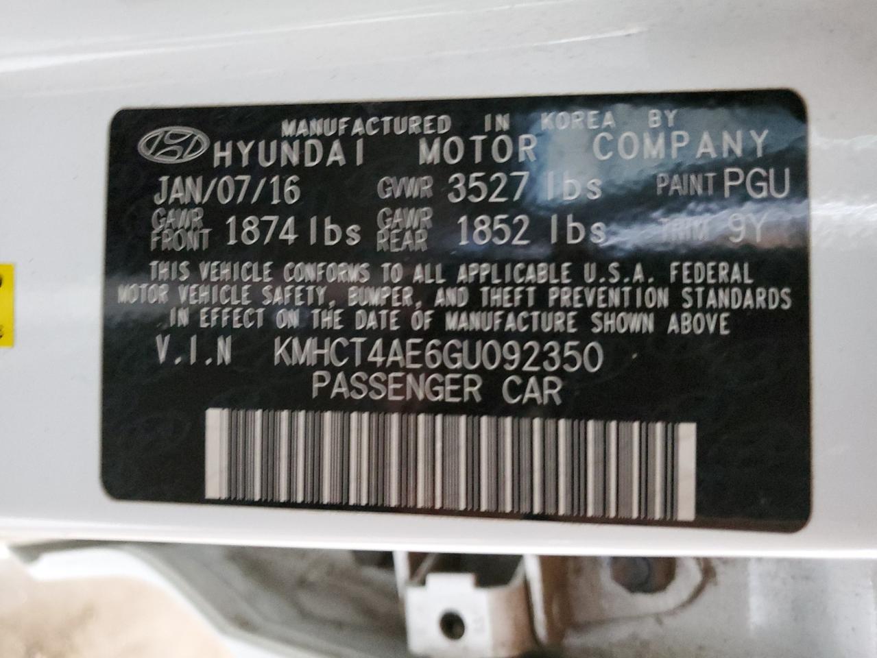 2016 Hyundai Accent Se VIN: KMHCT4AE6GU092350 Lot: 49186175