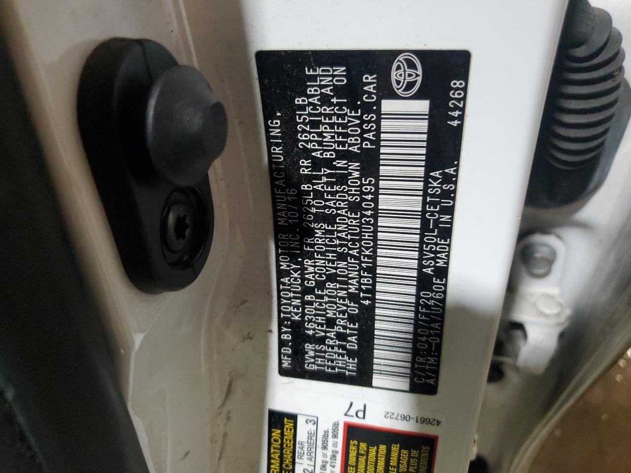 4T1BF1FK0HU340495 TOYOTA CAMRY 2017
