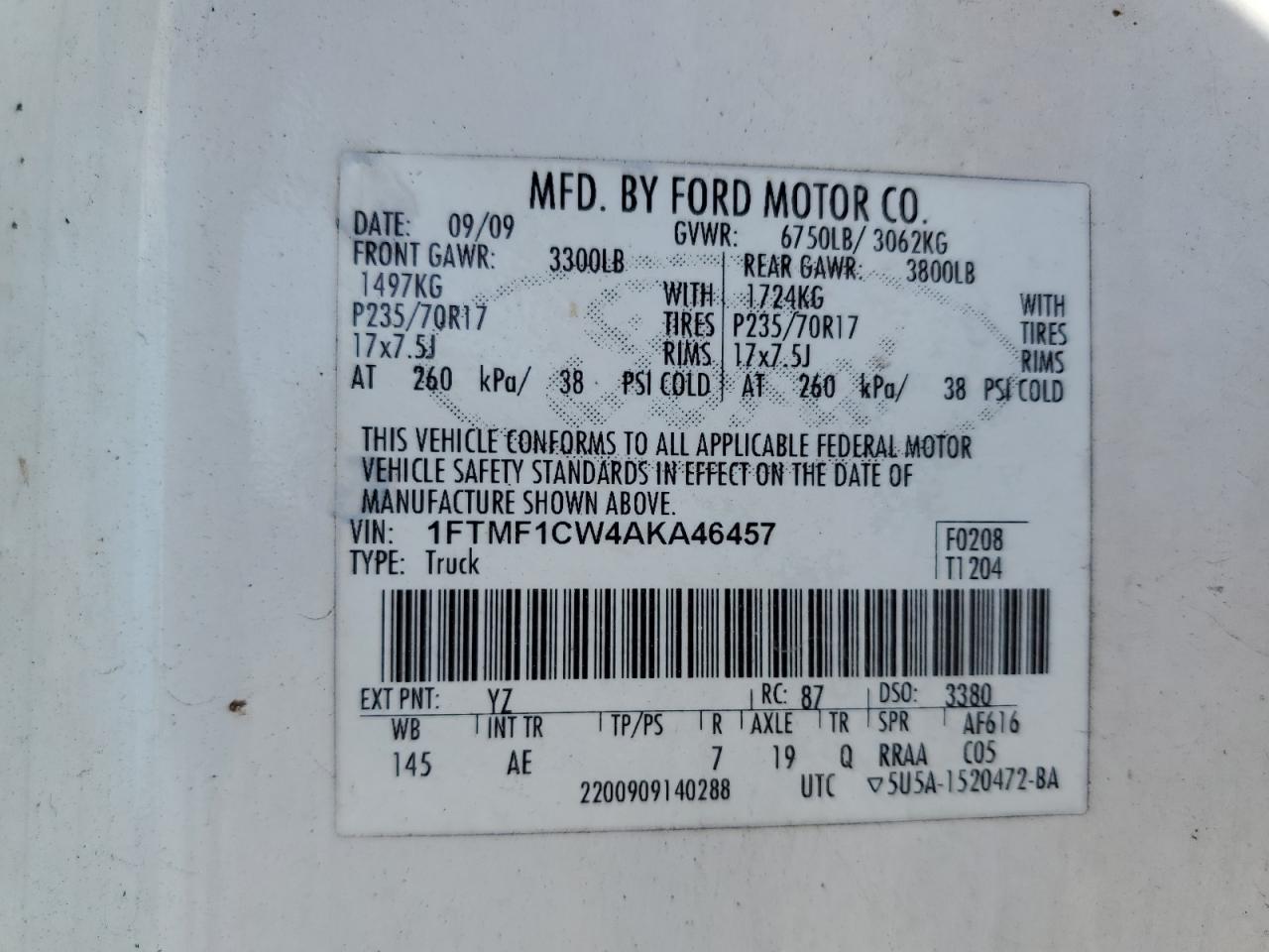 2010 Ford F150 VIN: 1FTMF1CW4AKA46457 Lot: 47969945