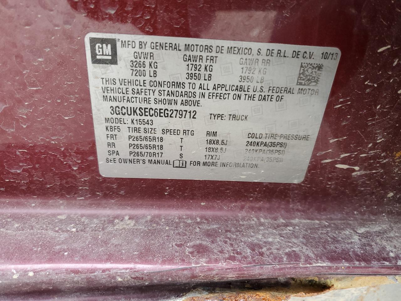 2014 Chevrolet Silverado K1500 Ltz VIN: 3GCUKSEC6EG279712 Lot: 50329135