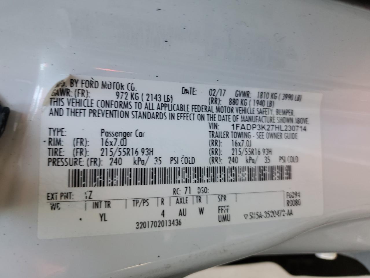 2017 Ford Focus Se VIN: 1FADP3K27HL230714 Lot: 50812615