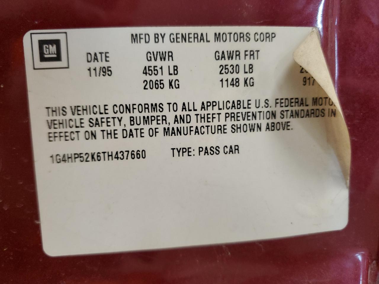 1996 Buick Lesabre Custom VIN: 1G4HP52K6TH437660 Lot: 47976875