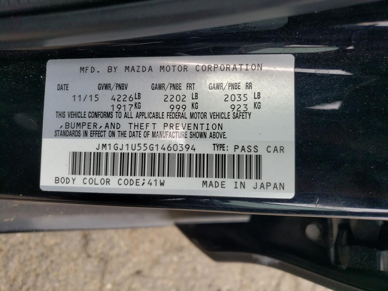 2016 Mazda 6 Sport VIN: JM1GJ1U55G1460394 Lot: 48464415