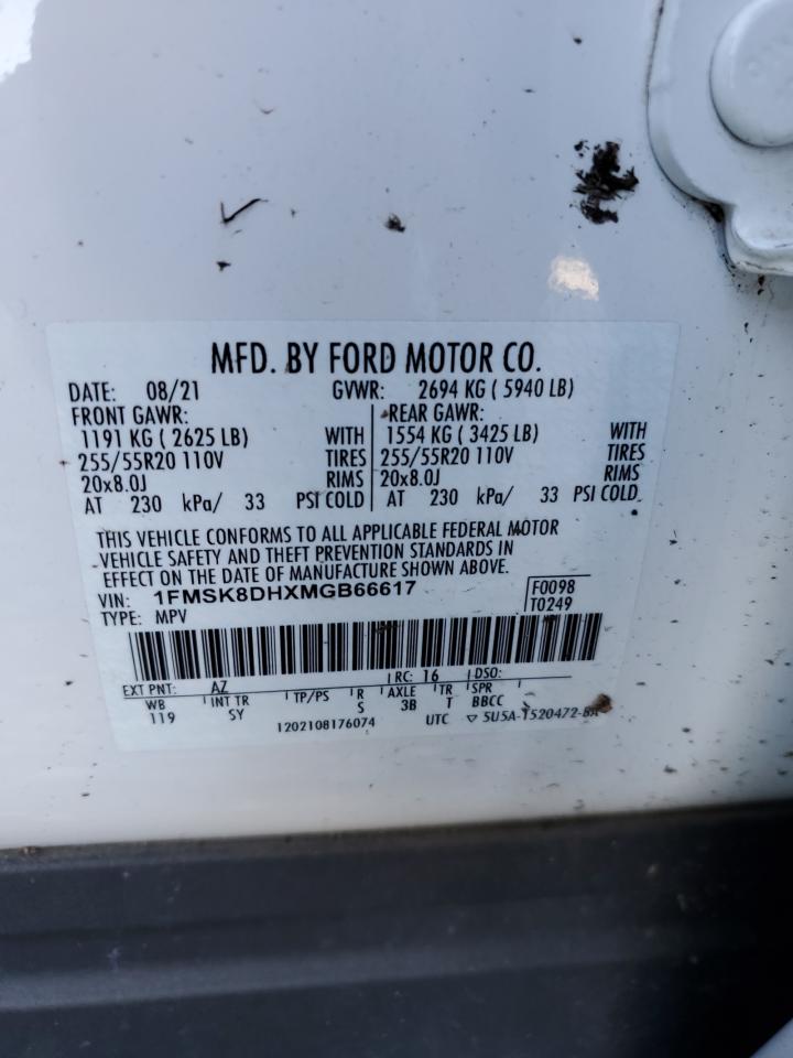 2021 Ford Explorer Xlt VIN: 1FMSK8DHXMGB66617 Lot: 49608325