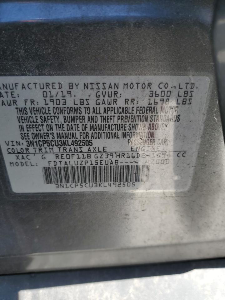 2019 Nissan Kicks S VIN: 3N1CP5CU3KL492505 Lot: 49957085