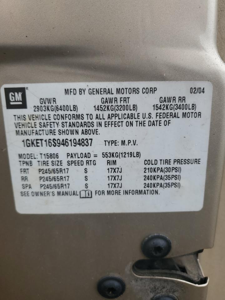 2004 GMC Envoy Xl VIN: 1GKET16S946194837 Lot: 46419935
