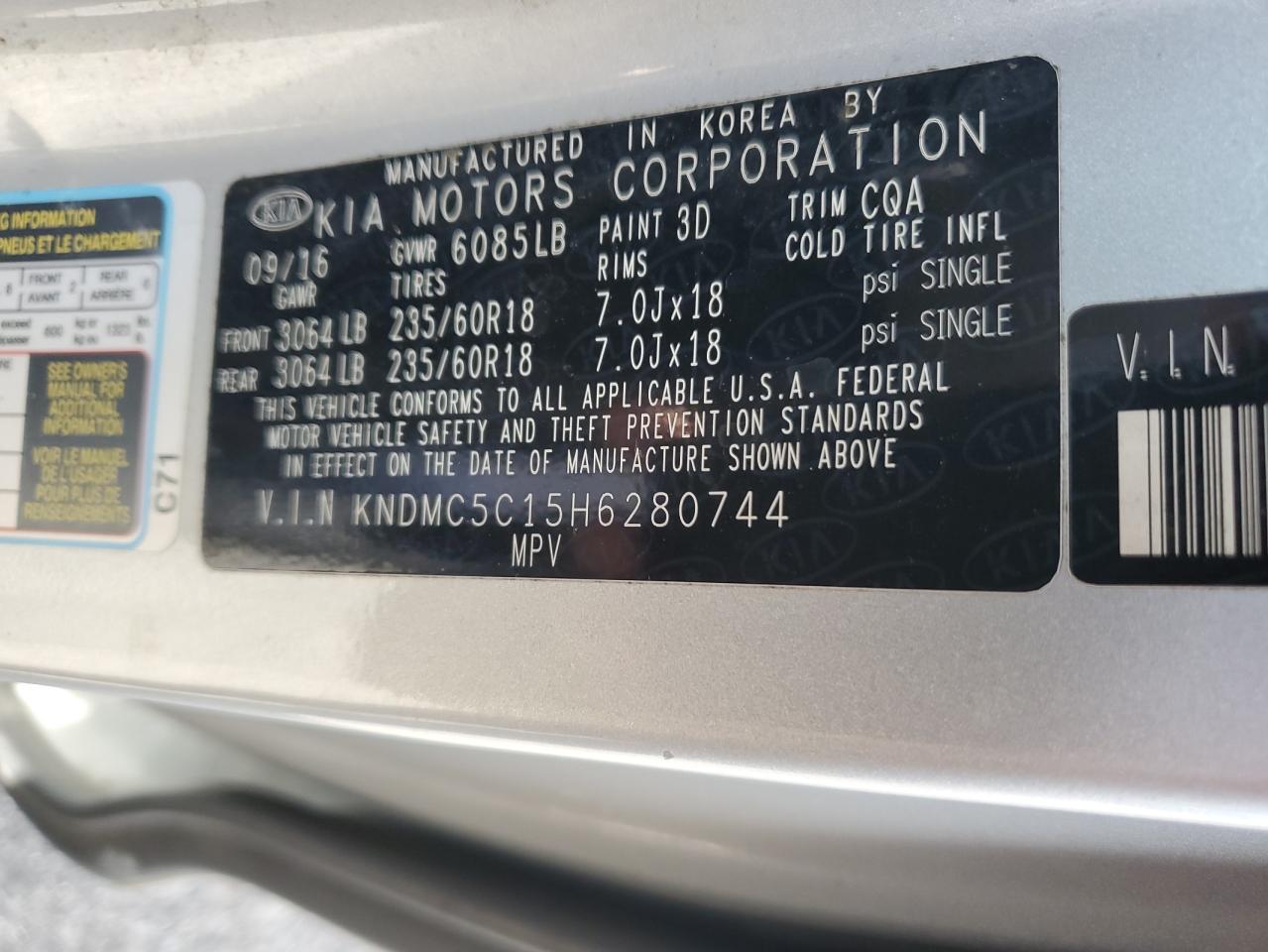kndmc5c15h6280744 KNDMC5C15H6280744 2017 Kia Sedona Ex