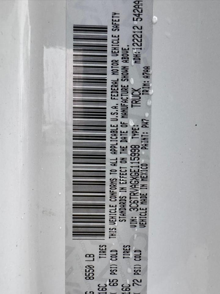 2016 Ram Promaster 1500 1500 Standard VIN: 3C6TRVAGXGE115998 Lot: 47880035