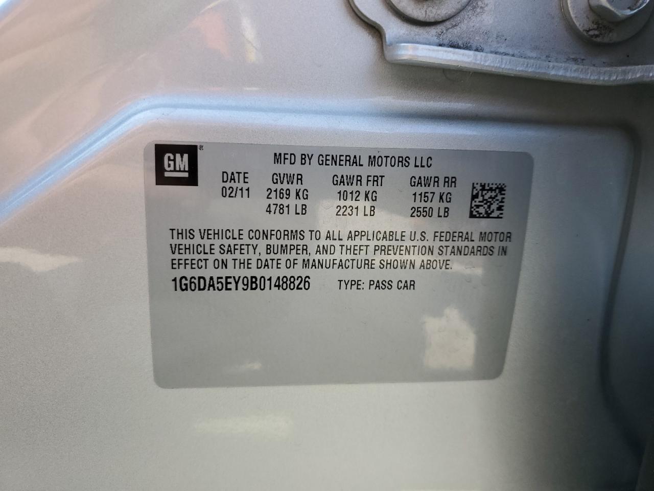 2011 Cadillac Cts VIN: 1G6DA5EY9B0148826 Lot: 49058925