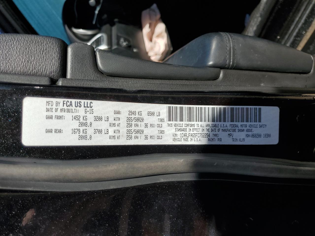 2015 Jeep Grand Cherokee Laredo VIN: 1C4RJFAG5FC752254 Lot: 48375015