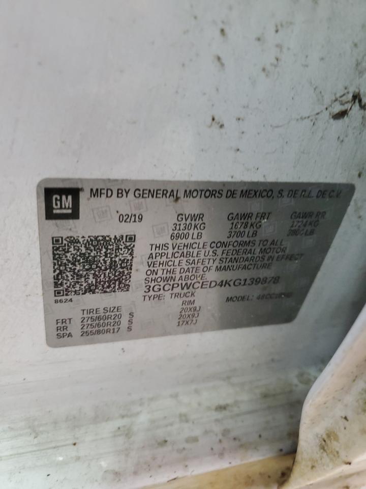 2019 Chevrolet Silverado C1500 Lt VIN: 3GCPWCED4KG139878 Lot: 49465565