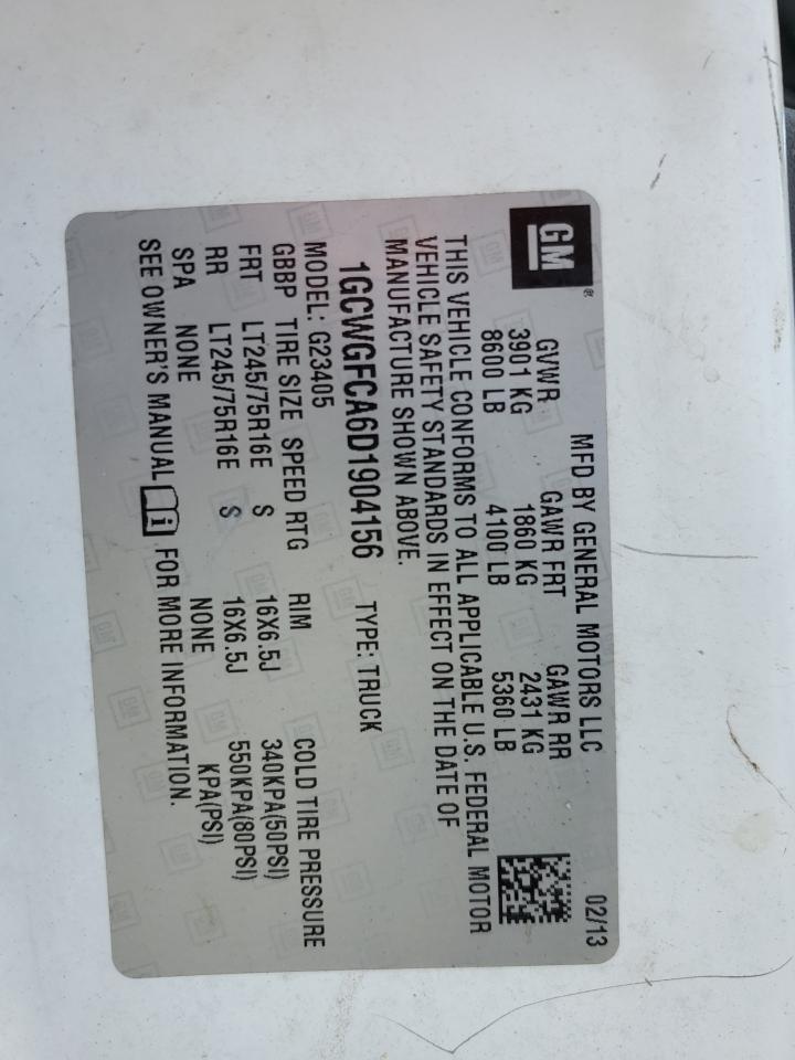 2013 Chevrolet Express G2500 VIN: 1GCWGFCA6D1904156 Lot: 47970235