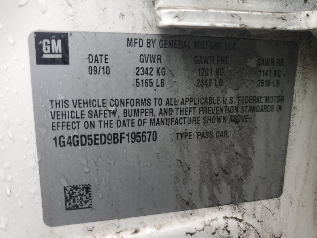 2011 Buick Lacrosse Cxl VIN: 1G4GD5ED9BF195670 Lot: 48918845