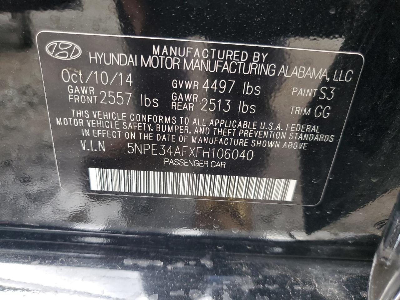 2015 Hyundai Sonata Sport VIN: 5NPE34AFXFH106040 Lot: 48980165