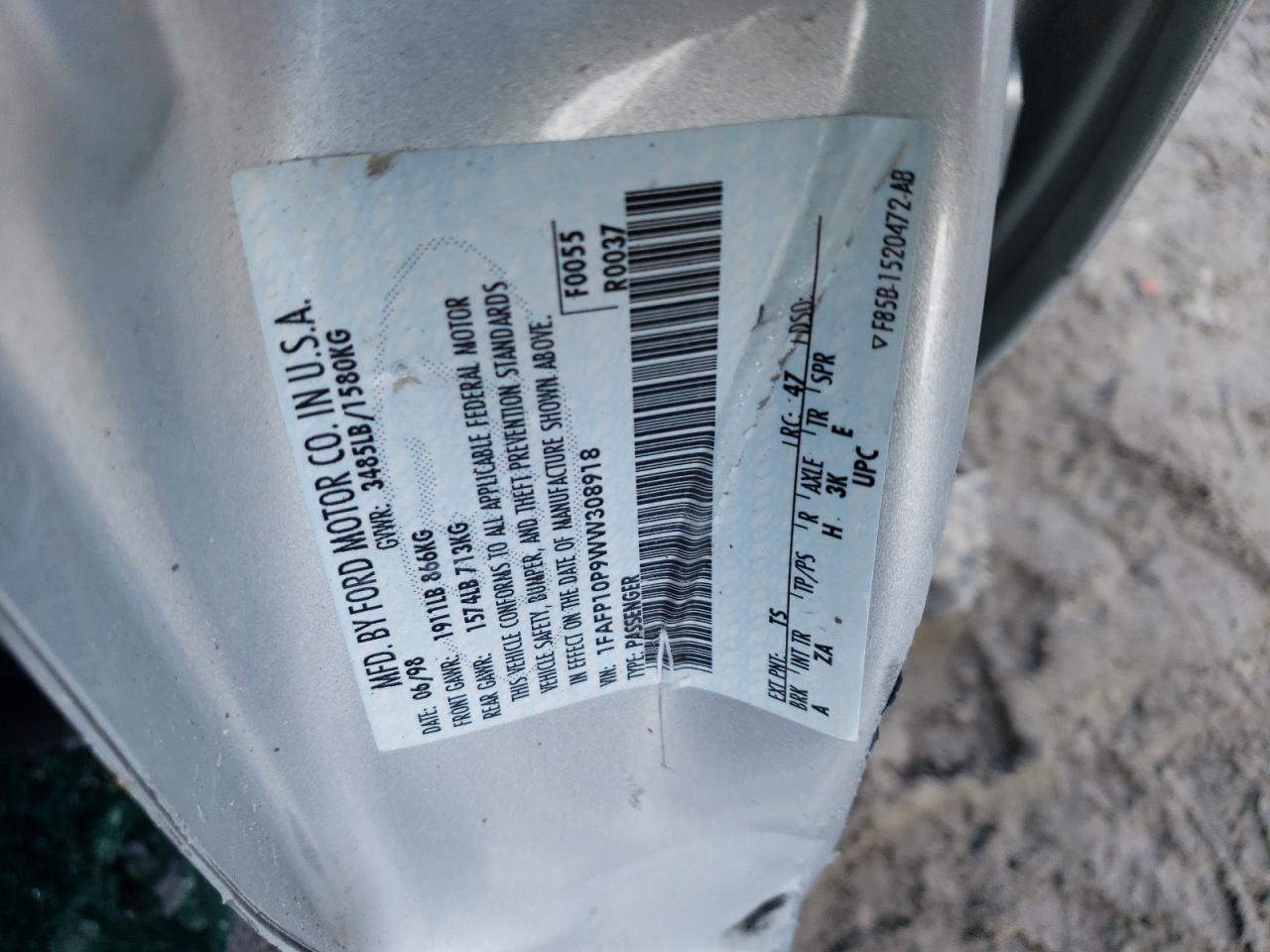 1998 Ford Escort Lx VIN: 1FAFP10P9WW308918 Lot: 47925665