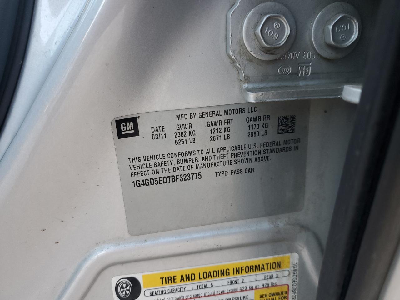 2011 Buick Lacrosse Cxl VIN: 1G4GD5ED7BF323775 Lot: 49714785