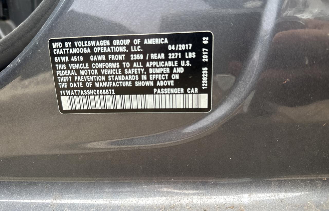 2017 Volkswagen Passat S VIN: 1VWAT7A33HC068572 Lot: 47869335