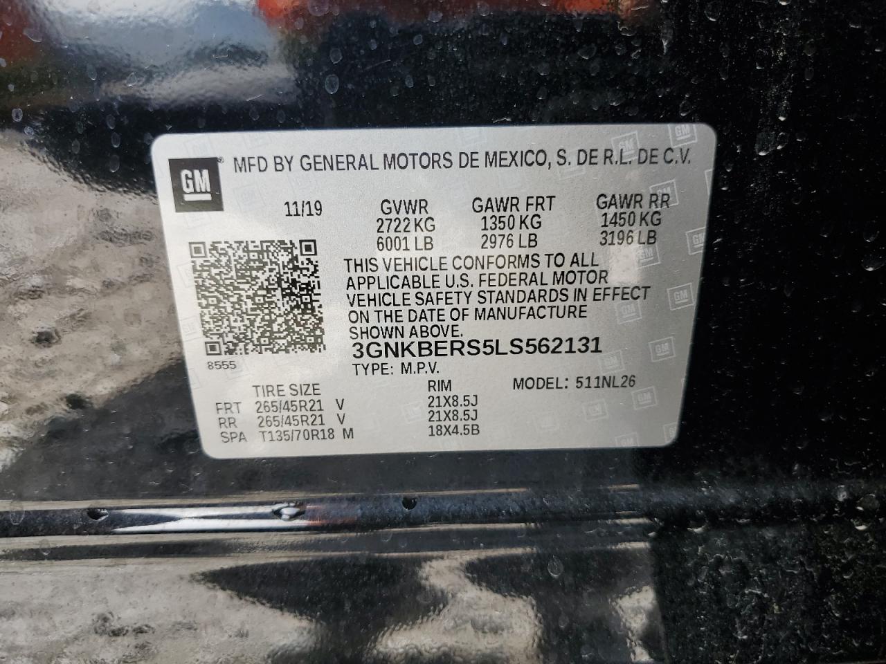 2020 Chevrolet Blazer Rs VIN: 3GNKBERS5LS562131 Lot: 48309885