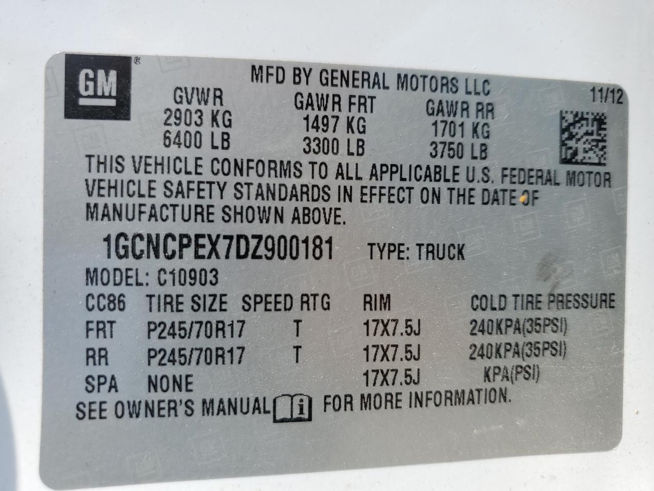 2013 Chevrolet Silverado C1500 VIN: 1GCNCPEX7DZ900181 Lot: 50920345