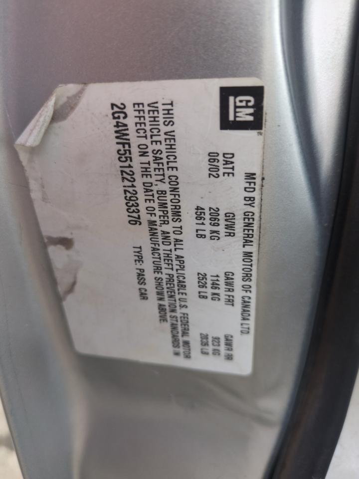 2002 Buick Regal Gs VIN: 2G4WF551221293376 Lot: 50914765