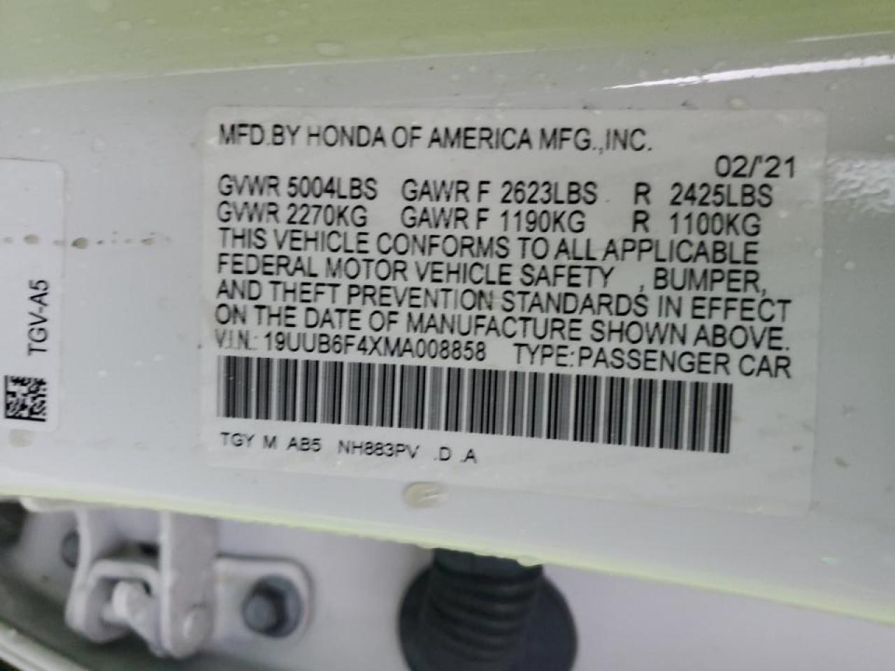 2021 Acura Tlx Technology VIN: 19UUB6F4XMA008858 Lot: 47849325