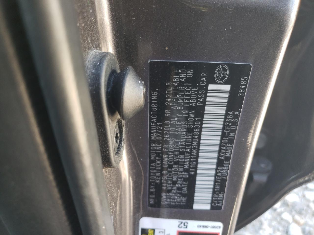 2021 Toyota Camry Se VIN: 4T1G11AK3MU486301 Lot: 48306085