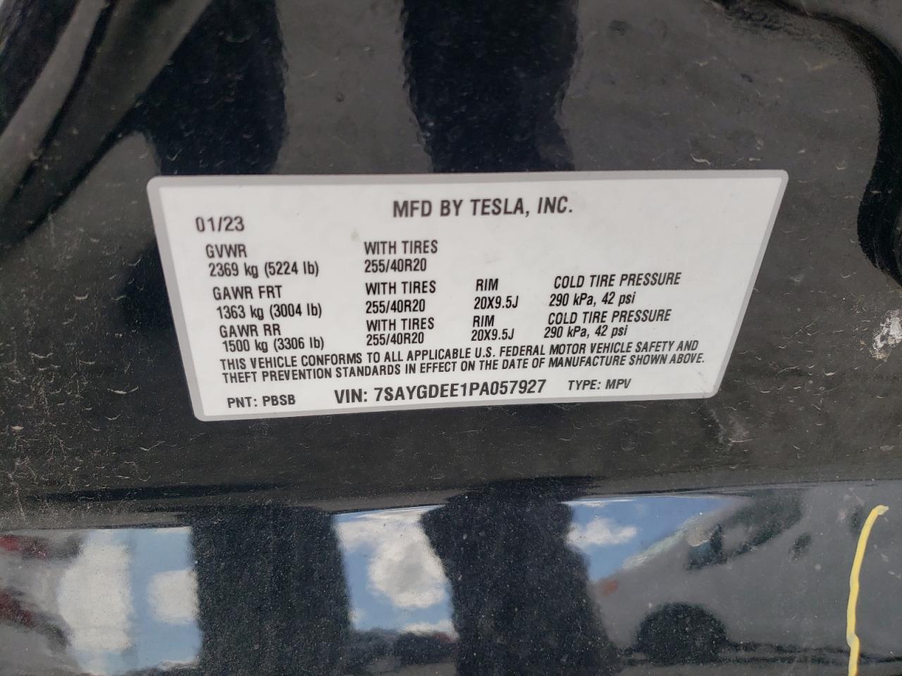 2023 Tesla Model Y VIN: 7SAYGDEE1PA057927 Lot: 86104204