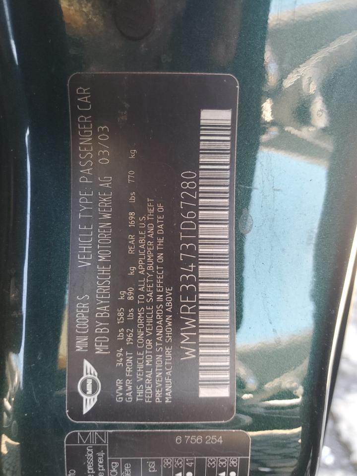 2003 Mini Cooper S VIN: WMWRE33473TD67280 Lot: 49298995