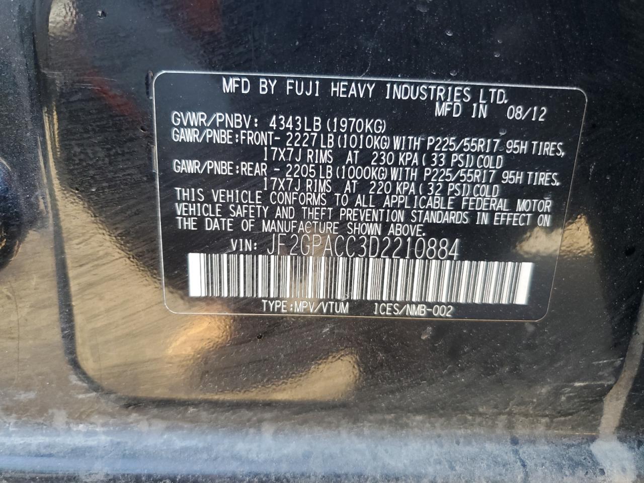 2013 Subaru Xv Crosstrek 2.0 Premium VIN: JF2GPACC3D2210884 Lot: 50530605