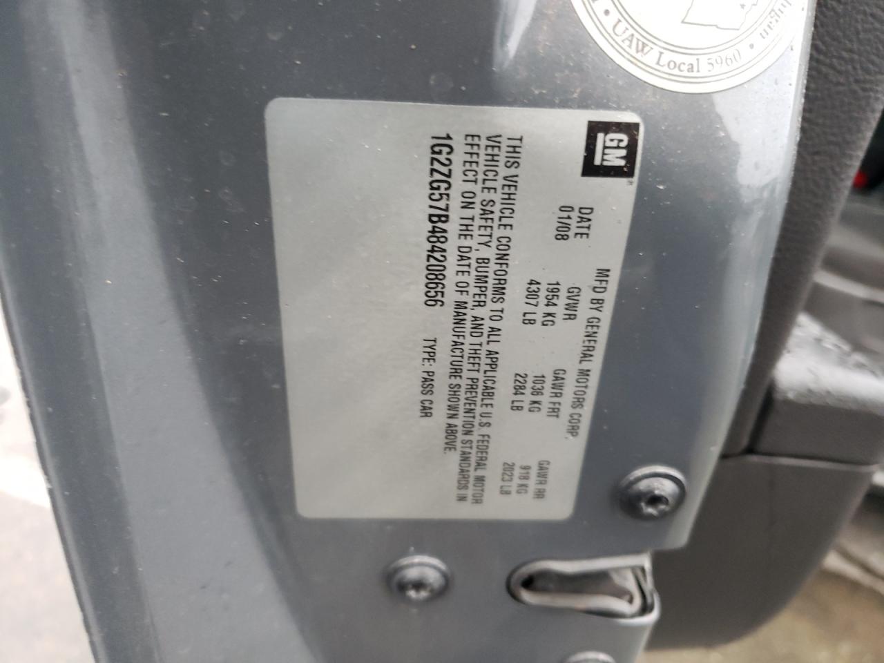 2008 Pontiac G6 Base VIN: 1G2ZG57B484208656 Lot: 47387275