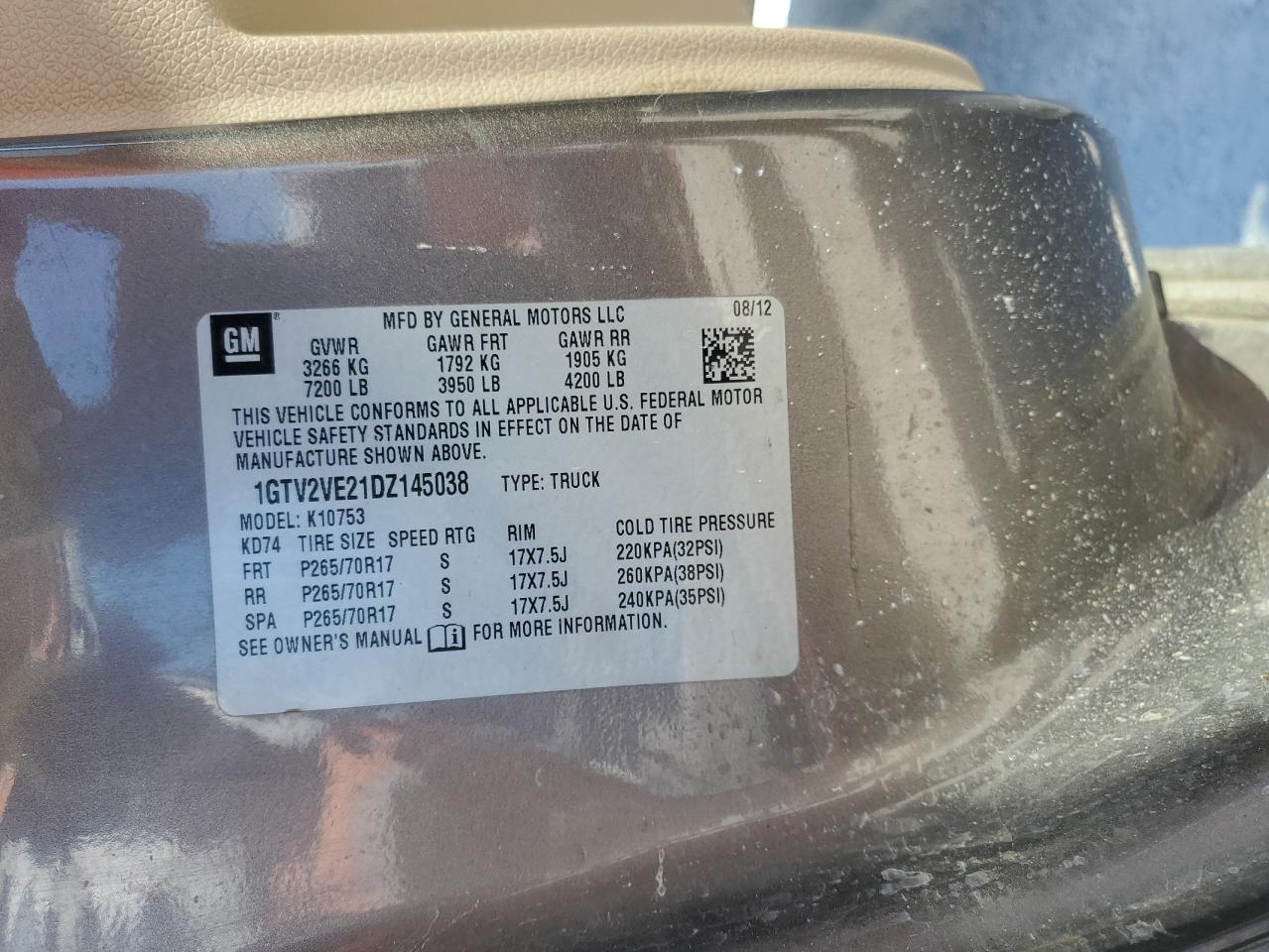 2013 GMC Sierra K1500 Sle VIN: 1GTV2VE21DZ145038 Lot: 50879095