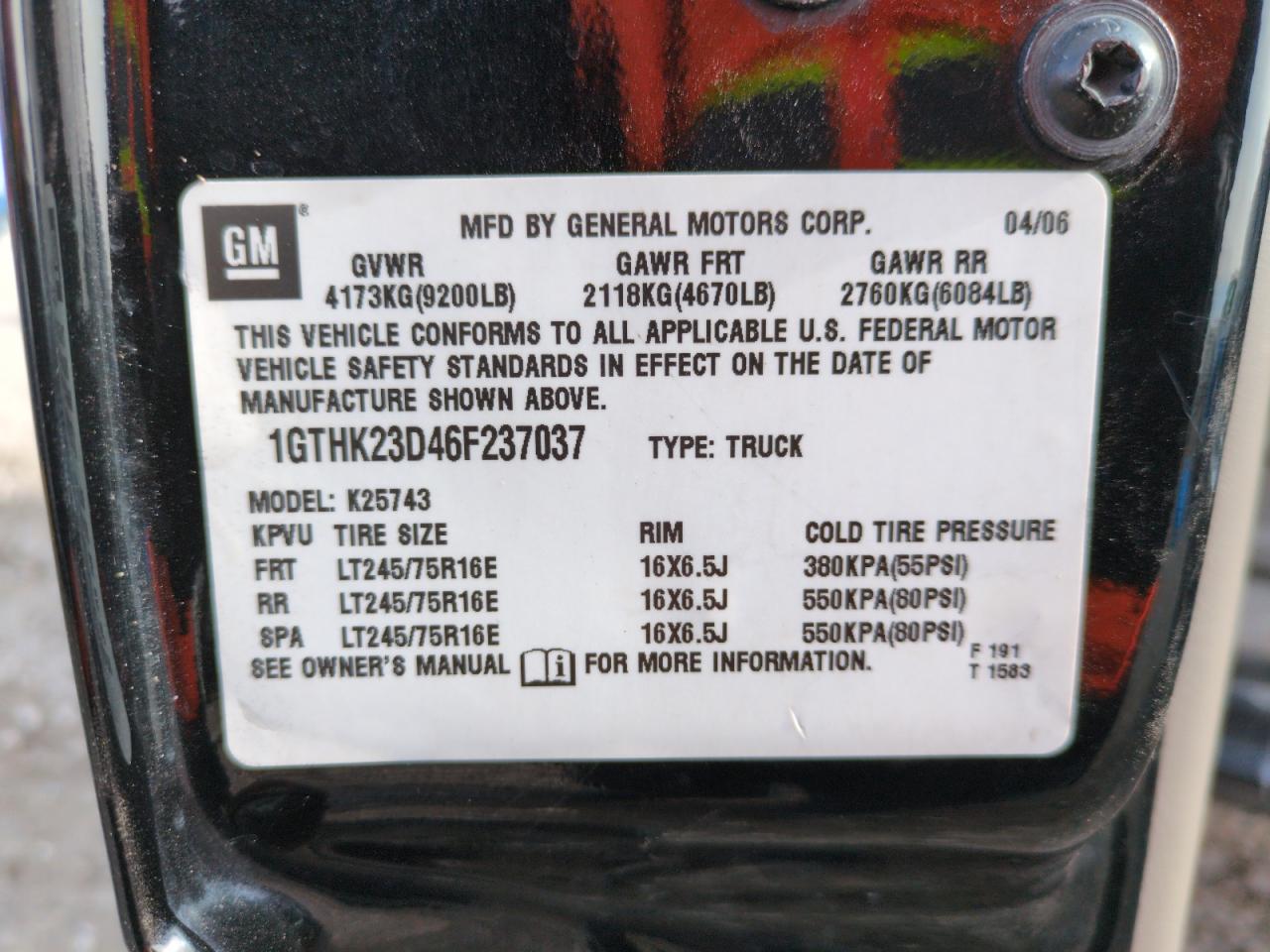 2006 GMC Sierra K2500 Heavy Duty VIN: 1GTHK23D46F237037 Lot: 49908785