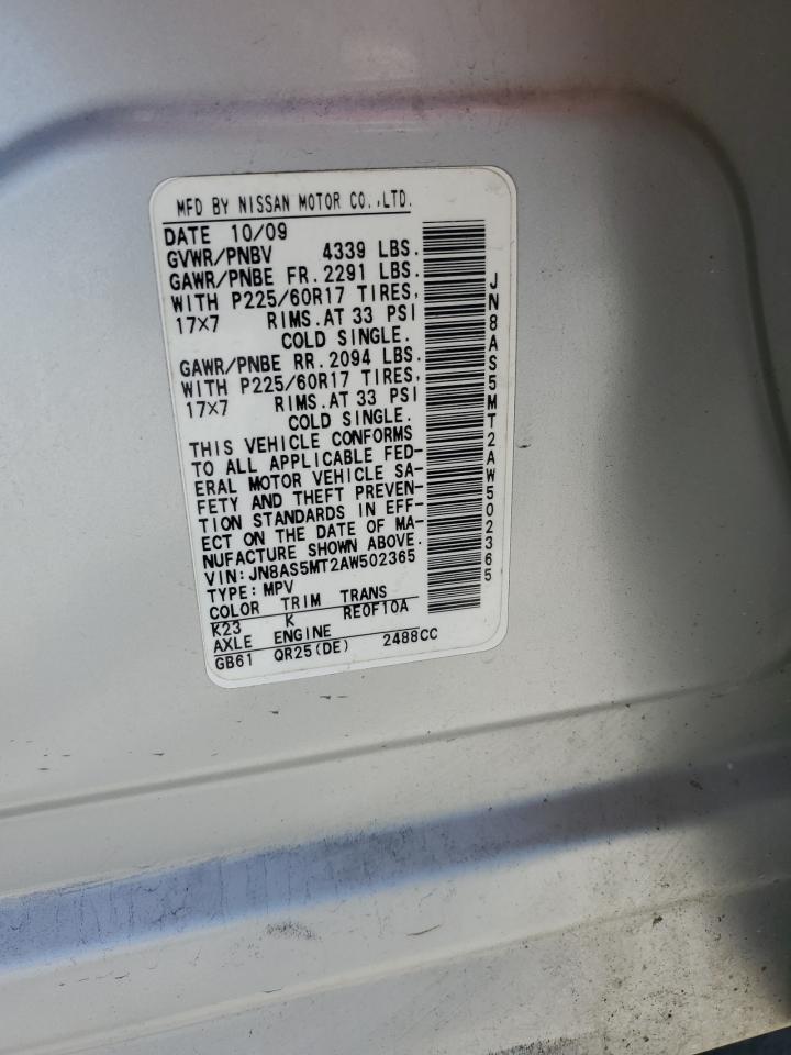 2010 Nissan Rogue S VIN: JN8AS5MT2AW502365 Lot: 48109425