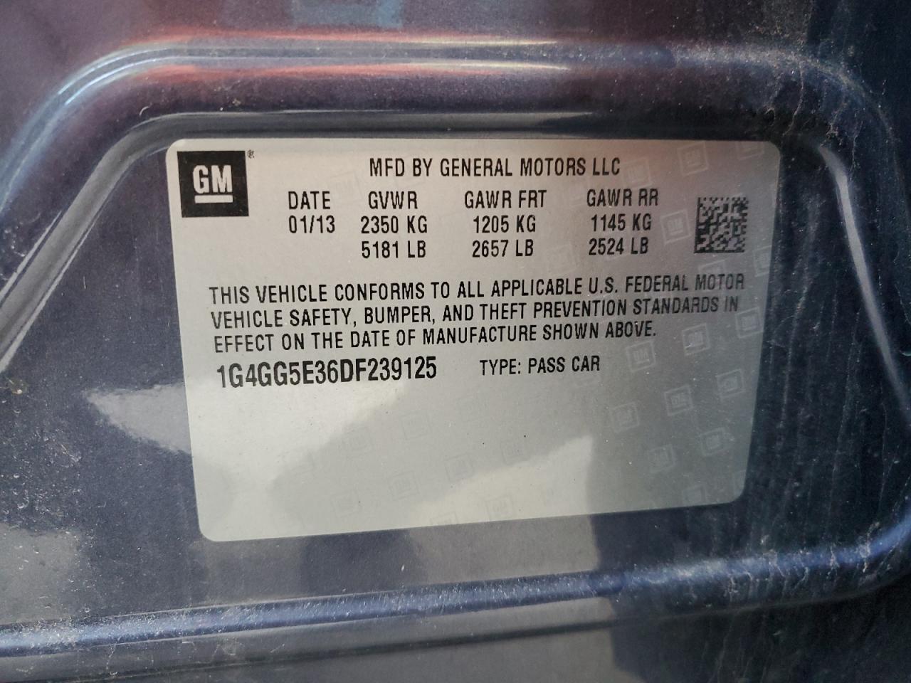 2013 Buick Lacrosse Premium VIN: 1G4GG5E36DF239125 Lot: 48788645