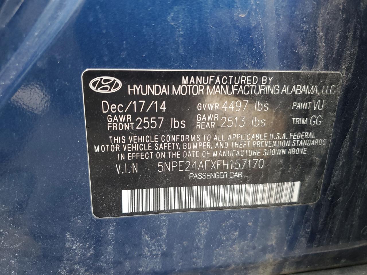 2015 Hyundai Sonata Se VIN: 5NPE24AFXFH157170 Lot: 50339535