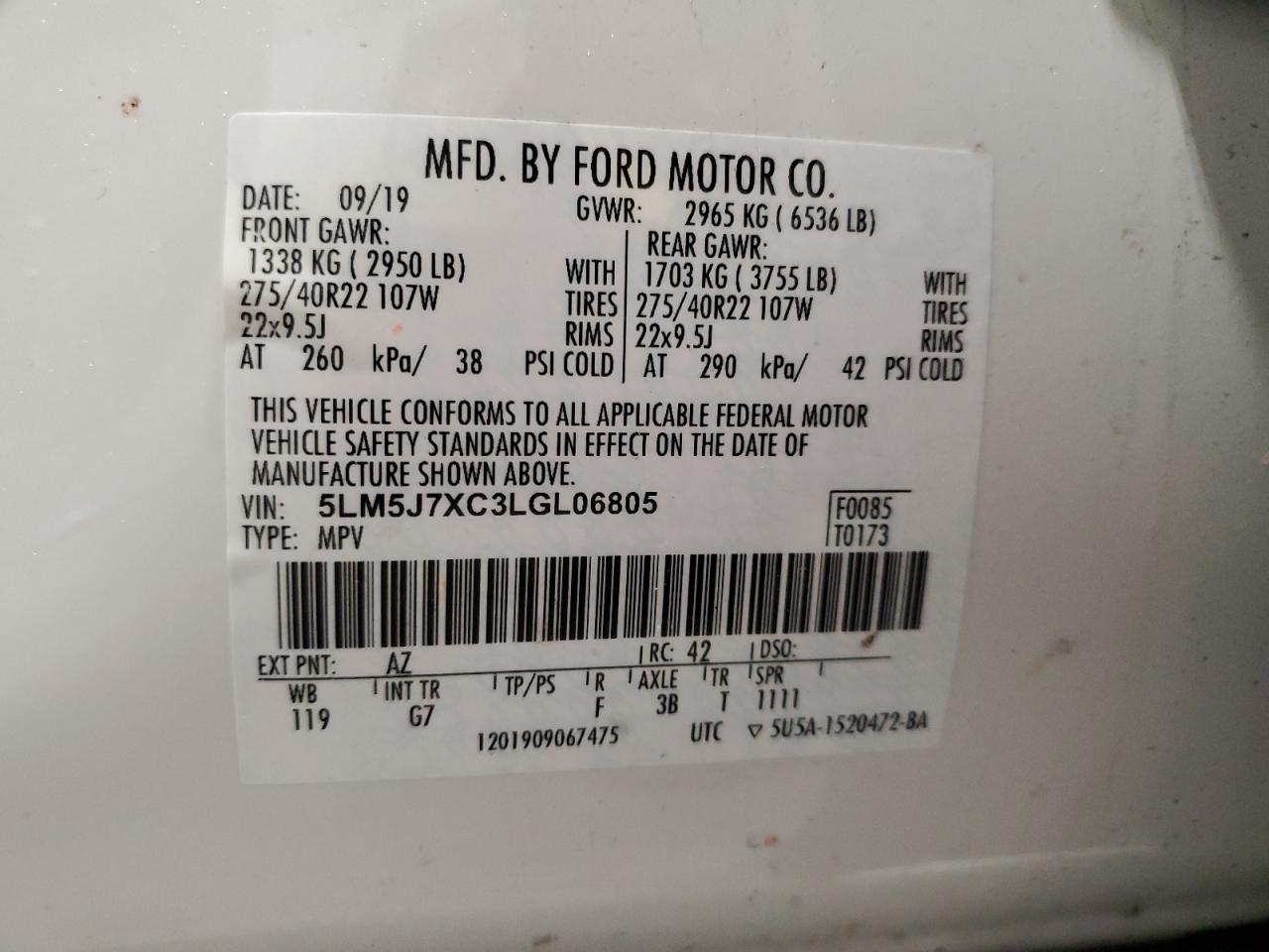2020 Lincoln Aviator Reserve VIN: 5LM5J7XC3LGL06805 Lot: 51037795
