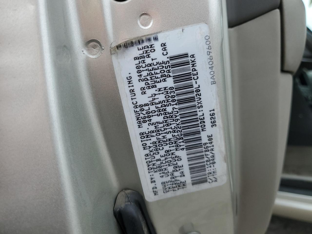 2000 Toyota Camry Ce VIN: 4T1BG22K9YU710030 Lot: 50969785