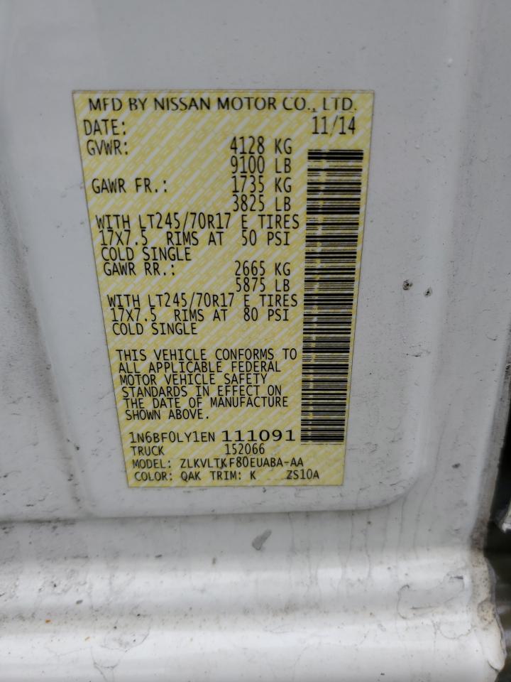 2014 Nissan Nv 2500 VIN: 1N6BF0LY1EN111091 Lot: 49246365