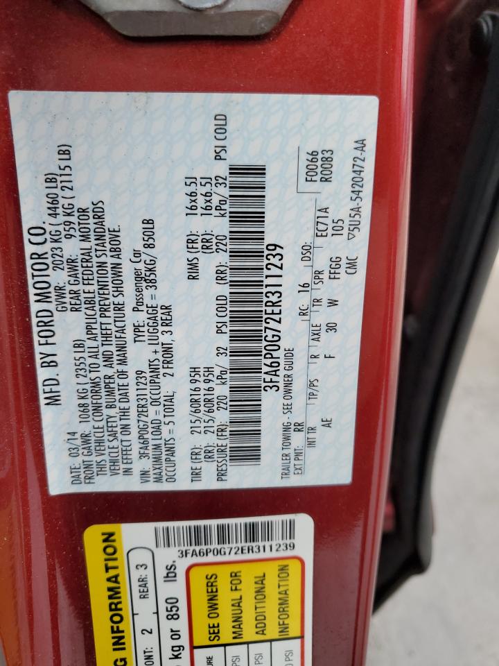 2014 Ford Fusion S VIN: 3FA6P0G72ER311239 Lot: 90307865