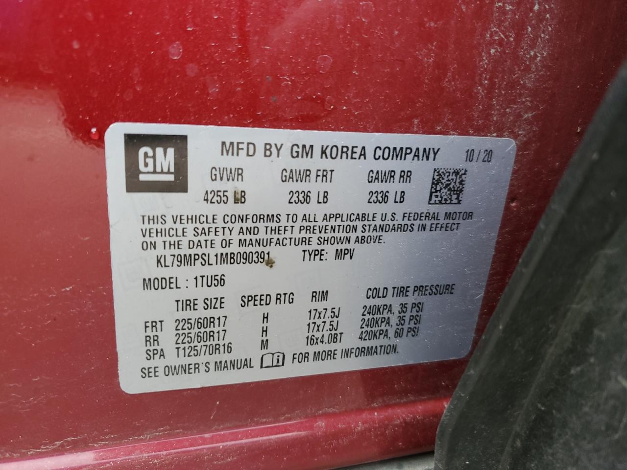 2021 Chevrolet Trailblazer Lt VIN: KL79MPSL1MB090391 Lot: 50311425
