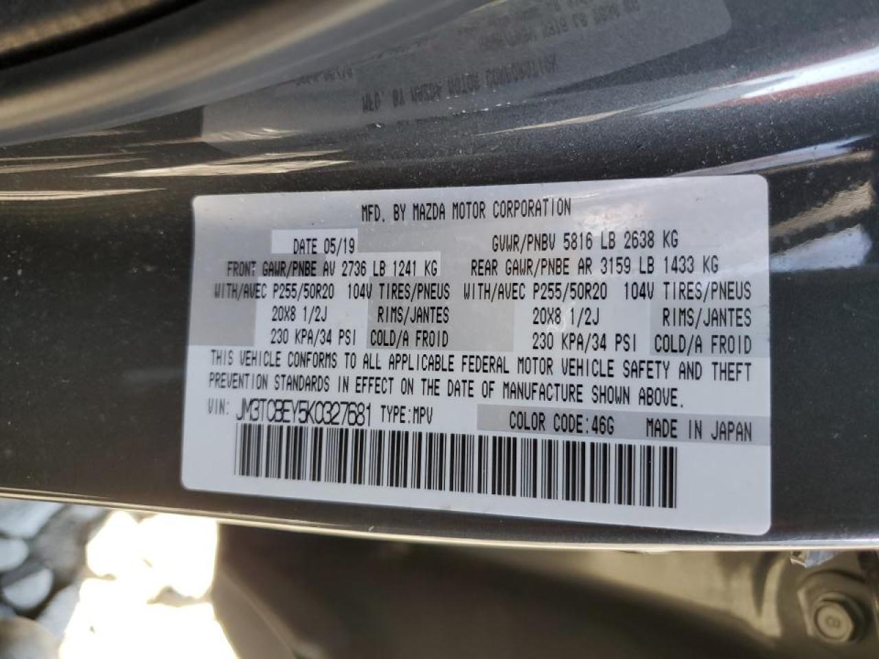 2019 Mazda Cx-9 Signature VIN: JM3TCBEY5K0327681 Lot: 47059415