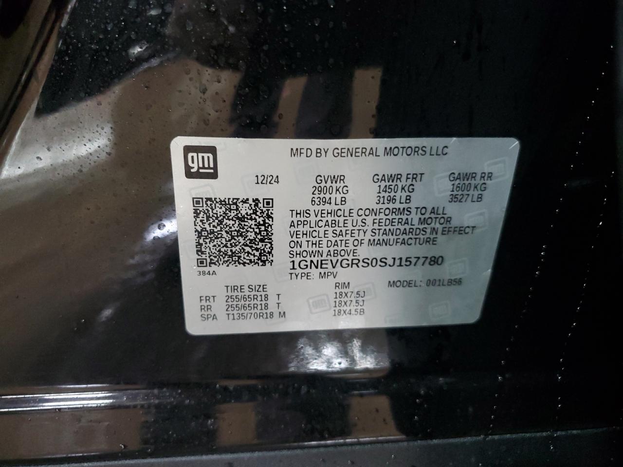 2025 Chevrolet Traverse Lt VIN: 1GNEVGRS0SJ157780 Lot: 48336095