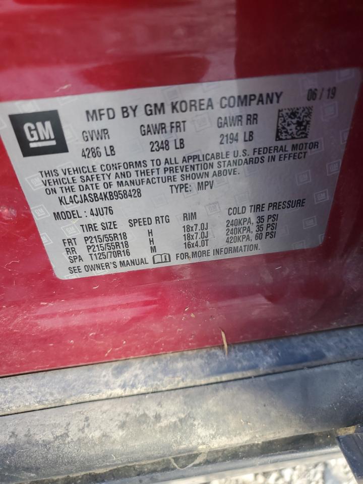 2019 Buick Encore Preferred VIN: KL4CJASB4KB958428 Lot: 50440445