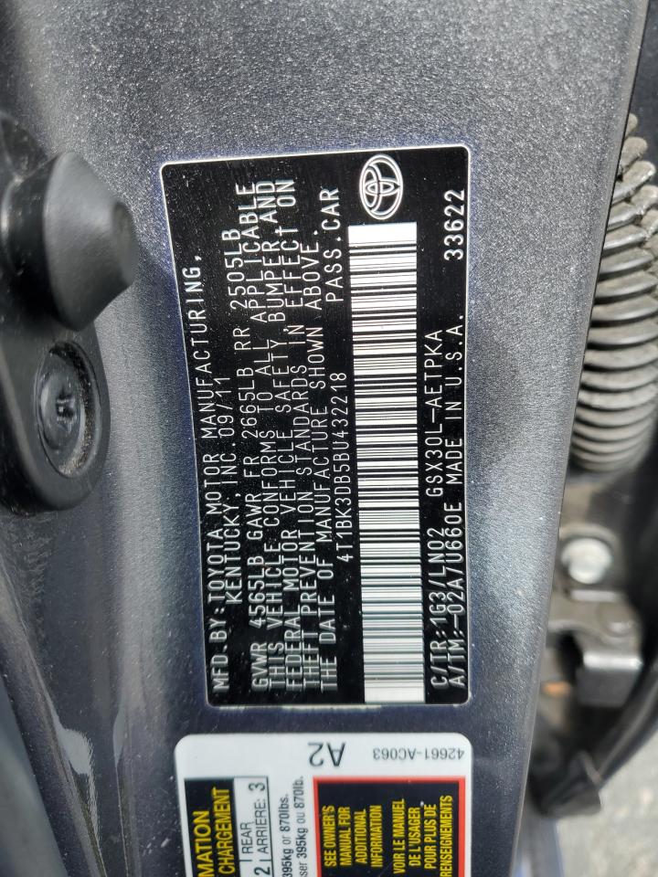 2011 Toyota Avalon Base VIN: 4T1BK3DB5BU432218 Lot: 47085275